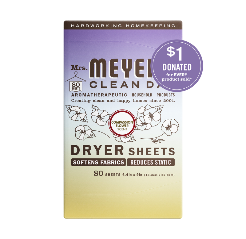 mrs meyers scented dryer sheets compassion flower back label