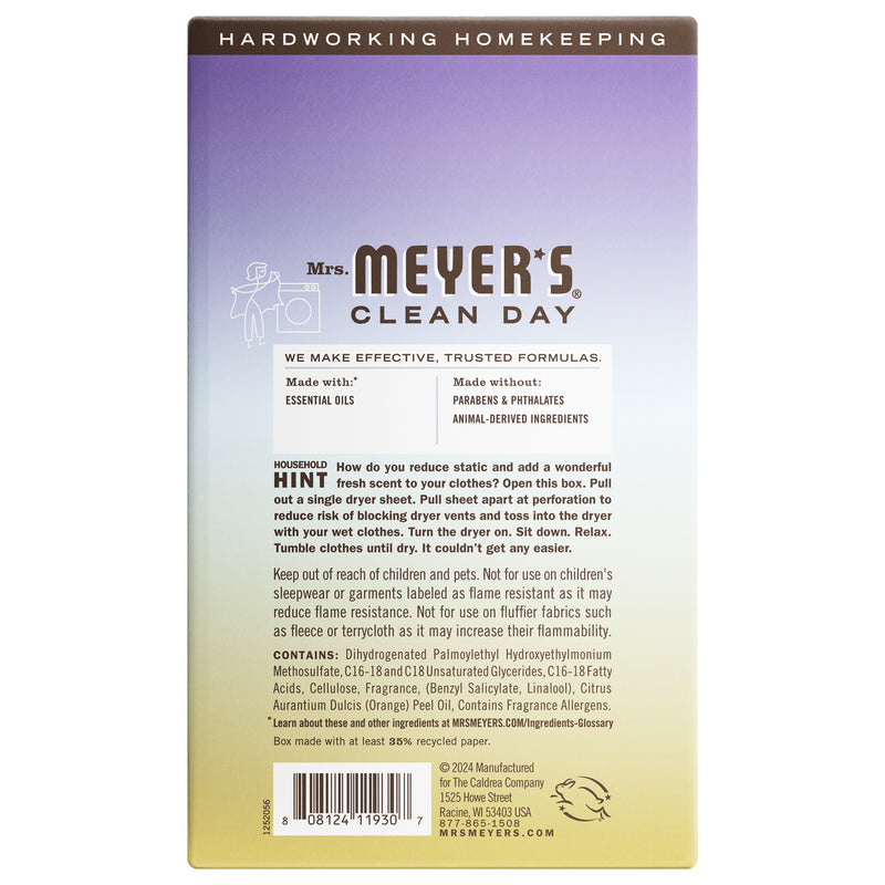 mrs meyers scented dryer sheets compassion flower back label